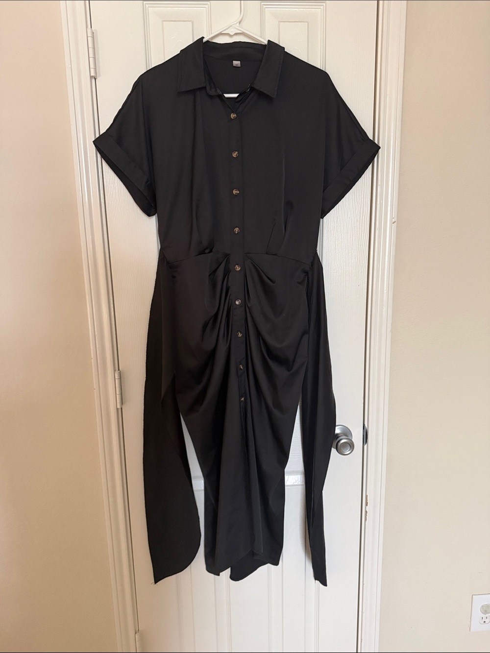 Black midi dress cinch waist